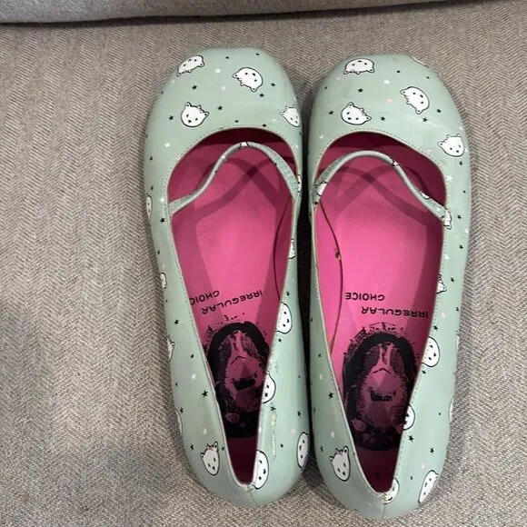Irregular Choice, mint green bear and star pattern. Slight dimple at toe sz 10