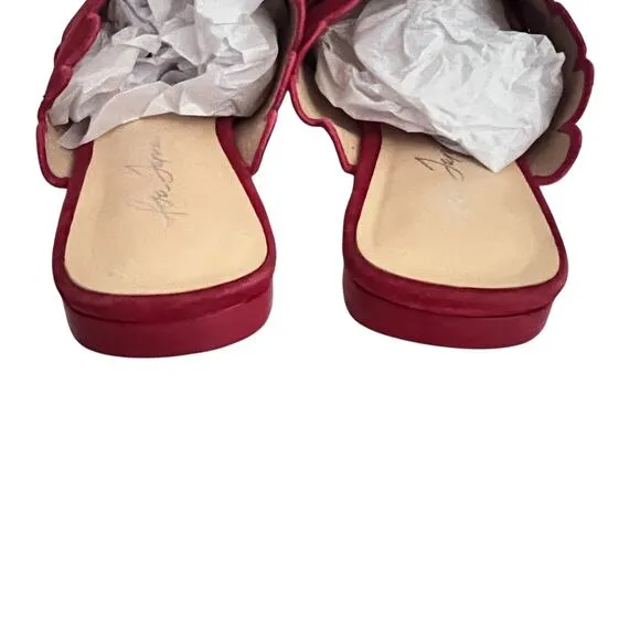 Isa Tapia Nueva Scalloped Slide Sandals In Lipstick Red Size 40 EU