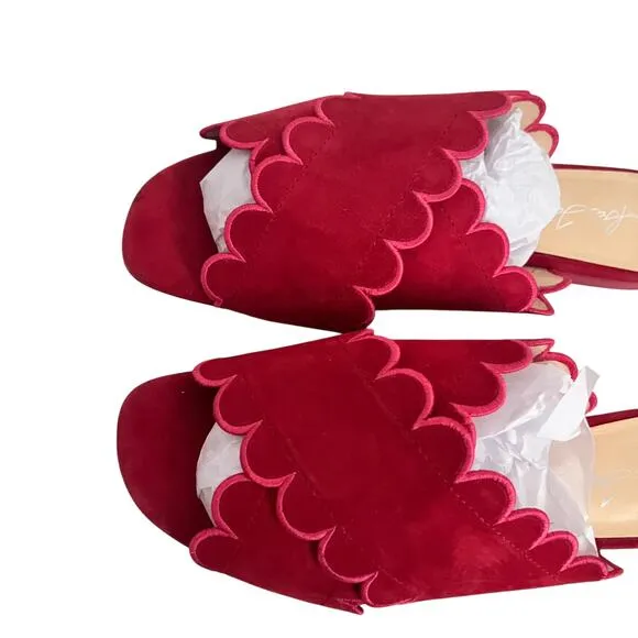 Isa Tapia Nueva Scalloped Slide Sandals In Lipstick Red Size 40 EU