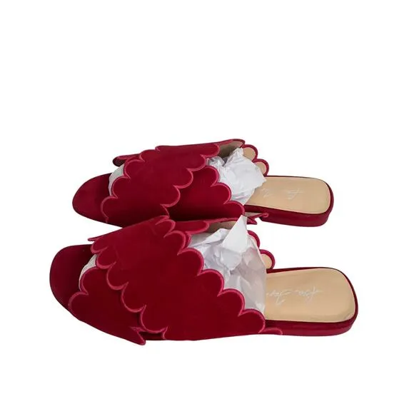 Isa Tapia Nueva Scalloped Slide Sandals In Lipstick Red Size 40 EU