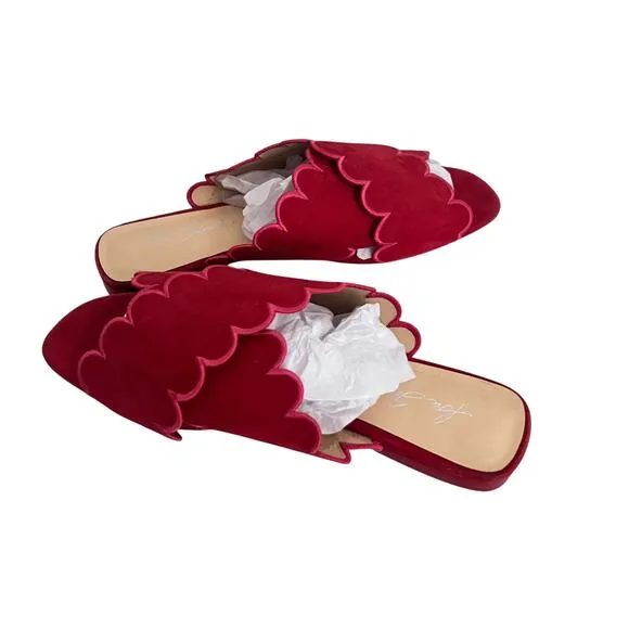 Isa Tapia Nueva Scalloped Slide Sandals In Lipstick Red Size 40 EU