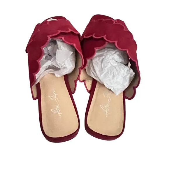 Isa Tapia Nueva Scalloped Slide Sandals In Lipstick Red Size 40 EU