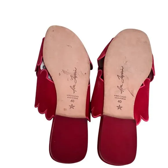 Isa Tapia Nueva Scalloped Slide Sandals In Lipstick Red Size 40 EU