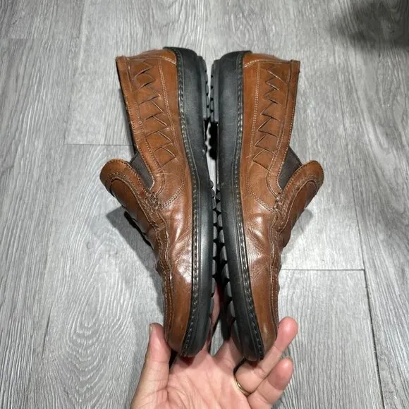 Italy Bragano Cole Haan Men's size 10 Brown woven leather Loafers dress shoes