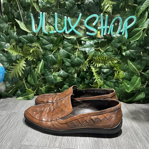 Italy Bragano Cole Haan Men's size 10 Brown woven leather Loafers dress shoes