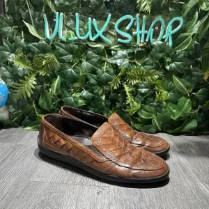 Italy Bragano Cole Haan Men's size 10 Brown woven leather Loafers dress shoes