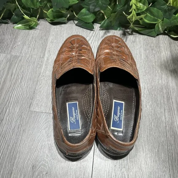 Italy Bragano Cole Haan Men's size 10 Brown woven leather Loafers dress shoes