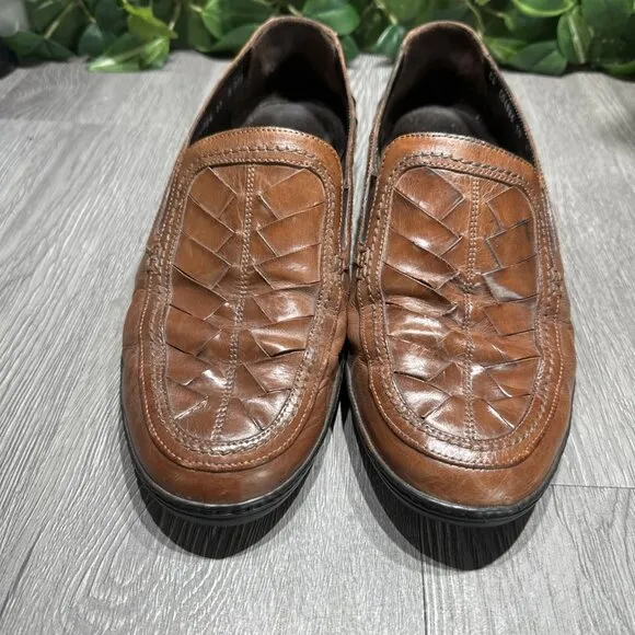 Italy Bragano Cole Haan Men's size 10 Brown woven leather Loafers dress shoes