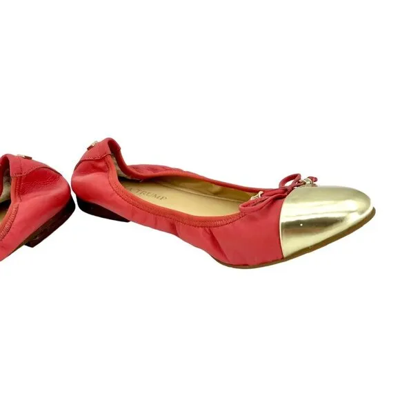 Ivanka Trump Orange Leather Pointed Toe Gold Cap Toe Ballet Flats SZ 7.5