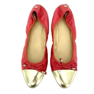 Ivanka Trump Orange Leather Pointed Toe Gold Cap Toe Ballet Flats SZ 7.5