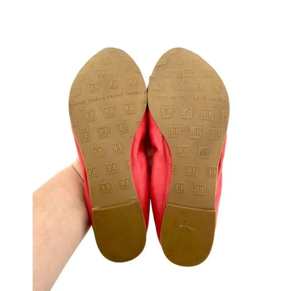 Ivanka Trump Orange Leather Pointed Toe Gold Cap Toe Ballet Flats SZ 7.5