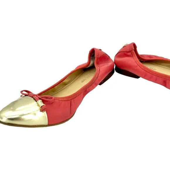 Ivanka Trump Orange Leather Pointed Toe Gold Cap Toe Ballet Flats SZ 7.5