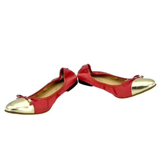 Ivanka Trump Orange Leather Pointed Toe Gold Cap Toe Ballet Flats SZ 7.5