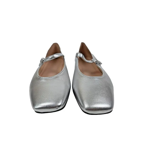 J. Crew Anya Mary Jane Flats 11 Silver Square Toe Slip On Balletcore