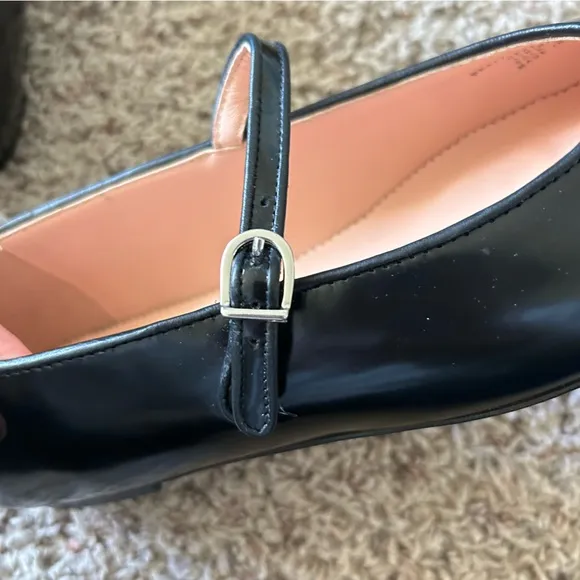 J. Crew Anya Mary Jane Square Toe Flats Leather in Black Size 10