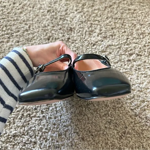J. Crew Anya Mary Jane Square Toe Flats Leather in Black Size 10