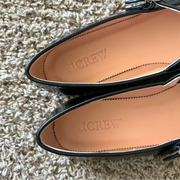 J. Crew Anya Mary Jane Square Toe Flats Leather in Black Size 10