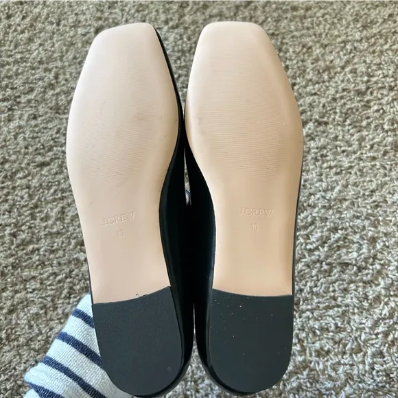 J. Crew Anya Mary Jane Square Toe Flats Leather in Black Size 10