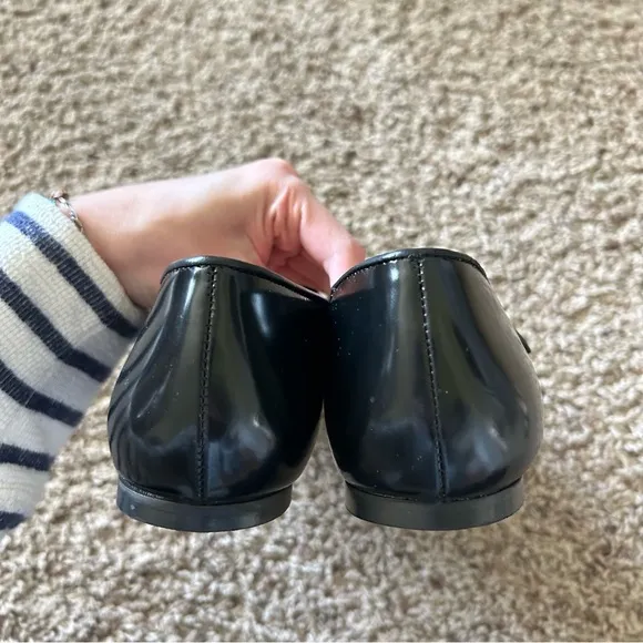 J. Crew Anya Mary Jane Square Toe Flats Leather in Black Size 10