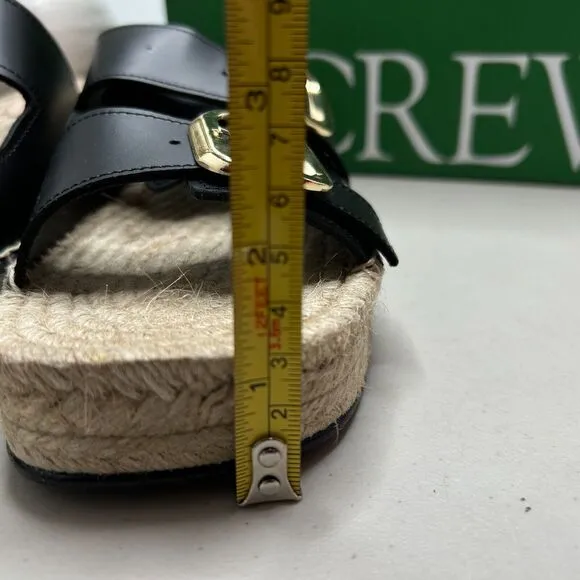 J. Crew Block-Heel Espadrille Sandals Leather Raffia Slip-on Black Women's 9 NWB