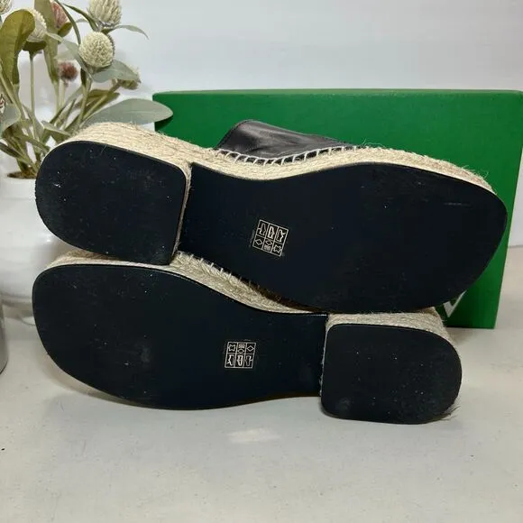J. Crew Block-Heel Espadrille Sandals Leather Raffia Slip-on Black Women's 9 NWB