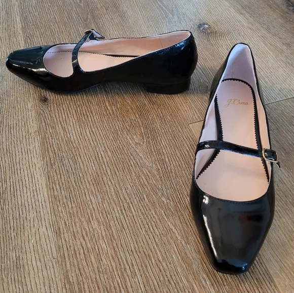 J. Crew Carolyn Skimmer Mary Jane Black Patent Leather Flats