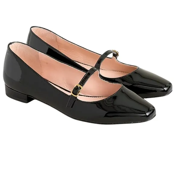 J. Crew Carolyn Skimmer Mary Jane Black Patent Leather Flats