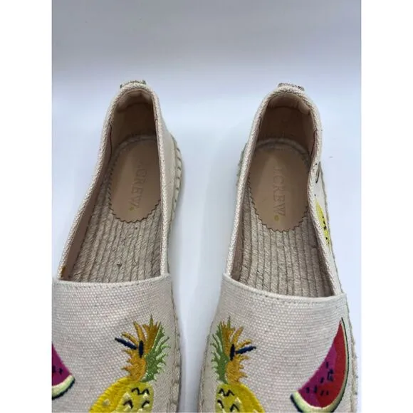 J. Crew Embroidered Fruit Canvas Espadrilles womens size 5.5