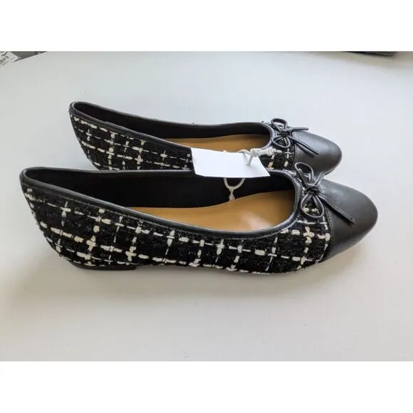 J. Crew Factory Tweed Cap Toe Ballet Flats Size 7 1/2 7.5 Black NWT $128‎ CA780