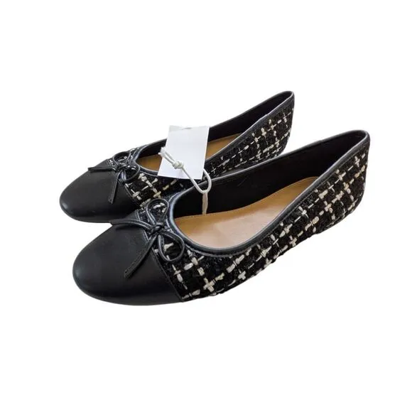 J. Crew Factory Tweed Cap Toe Ballet Flats Size 7 1/2 7.5 Black NWT $128‎ CA780