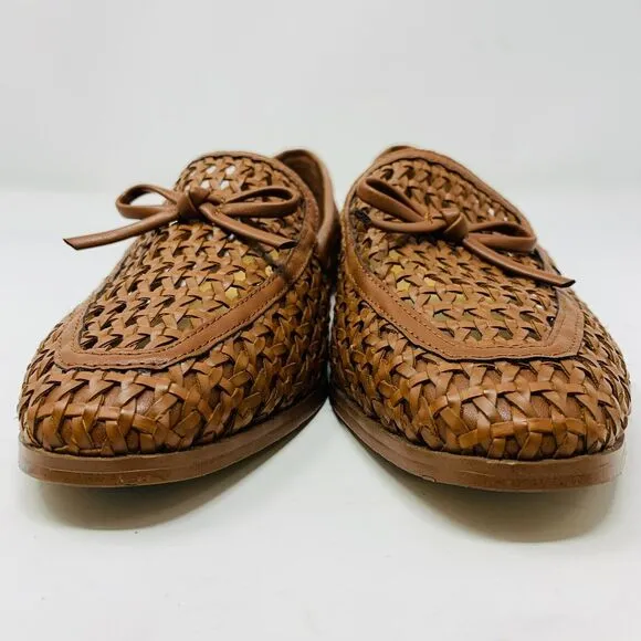 J. Crew Factory Woven Bow Loafers Brown Faux Leather Size 8 BW875