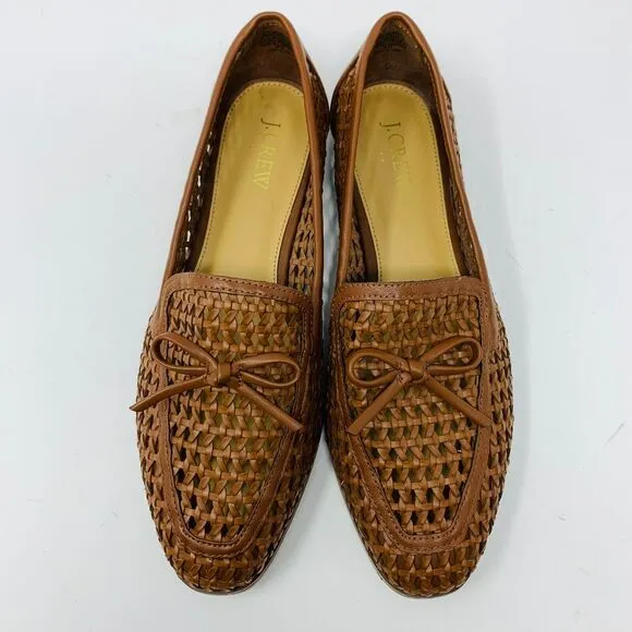 J. Crew Factory Woven Bow Loafers Brown Faux Leather Size 8 BW875