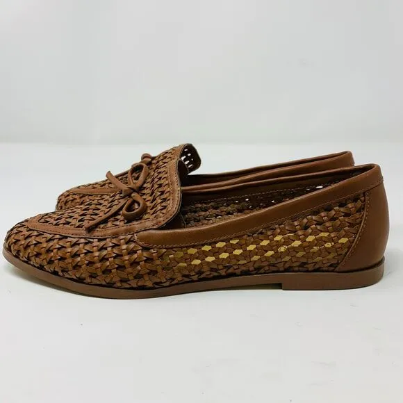 J. Crew Factory Woven Bow Loafers Brown Faux Leather Size 8 BW875