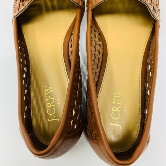 J. Crew Factory Woven Bow Loafers Brown Faux Leather Size 8 BW875