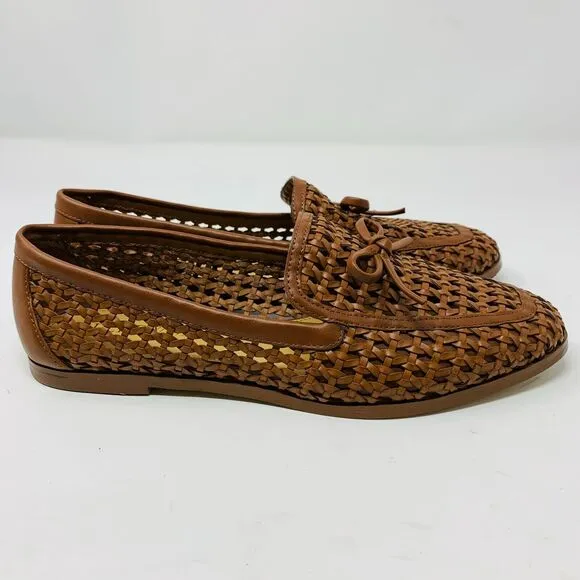J. Crew Factory Woven Bow Loafers Brown Faux Leather Size 8 BW875