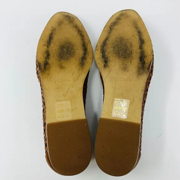 J. Crew Factory Woven Bow Loafers Brown Faux Leather Size 8 BW875