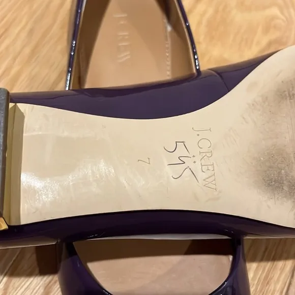 J Crew Harper Patent Leather Flats in Aubergine purple Gold Heel Sz 7
