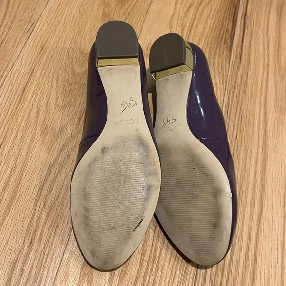 J Crew Harper Patent Leather Flats in Aubergine purple Gold Heel Sz 7