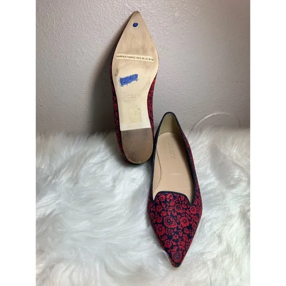 J. Crew Harper Printed Pointy Toe Floral Flats Red Size 8