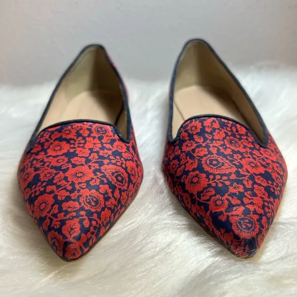 J. Crew Harper Printed Pointy Toe Floral Flats Red Size 8