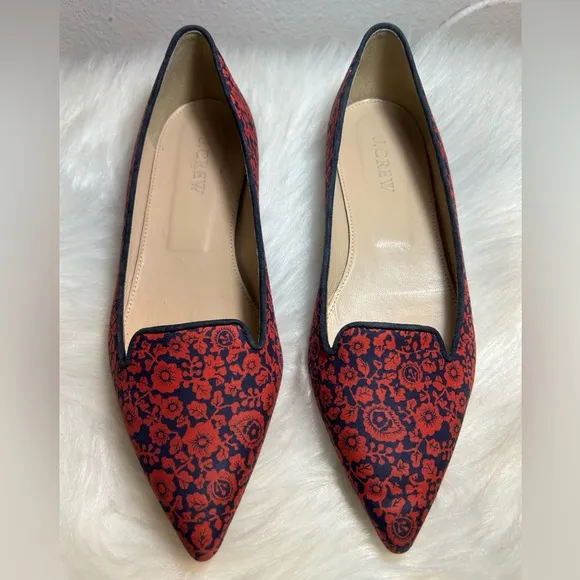 J. Crew Harper Printed Pointy Toe Floral Flats Red Size 8