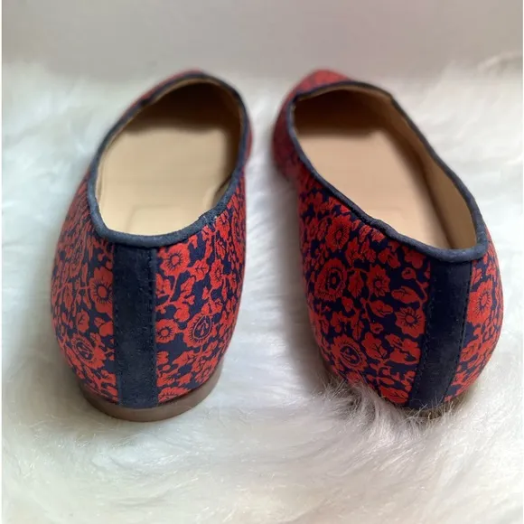 J. Crew Harper Printed Pointy Toe Floral Flats Red Size 8