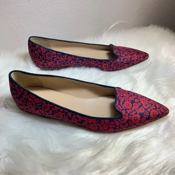 J. Crew Harper Printed Pointy Toe Floral Flats Red Size 8