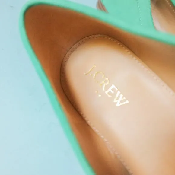 J Crew Kelly Green Faux Sueded Bow Almond Toe Loafer Flats Size 10.5