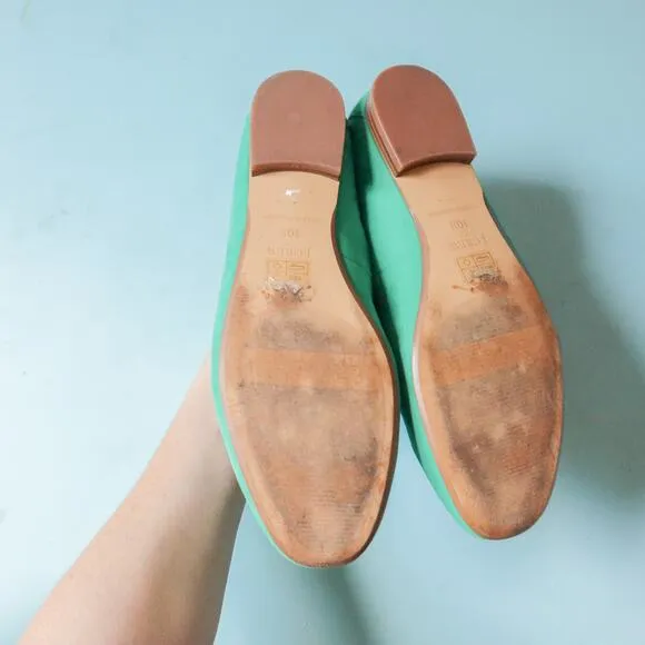 J Crew Kelly Green Faux Sueded Bow Almond Toe Loafer Flats Size 10.5
