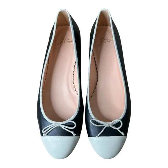 J. Crew Kiki Ballet Flats Cap Toe Black Ivory NWOT Size 8.5