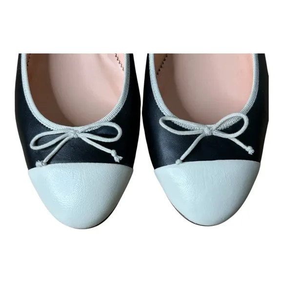J. Crew Kiki Ballet Flats Cap Toe Black Ivory NWOT Size 8.5