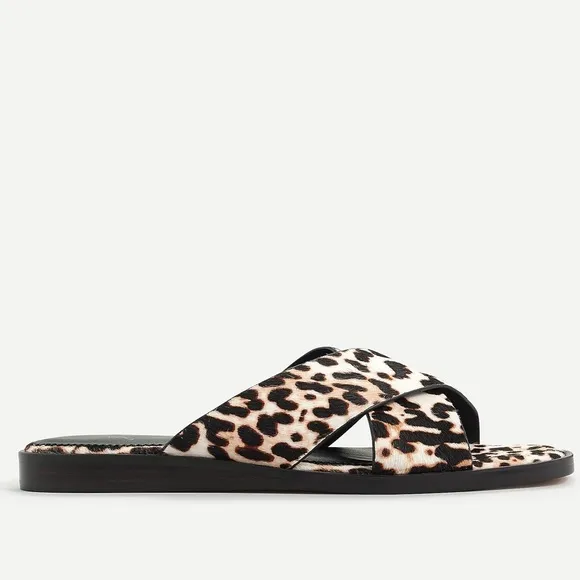 🆕{{J. Crew} Leopard Calf Hair Cross-Strap Sandals