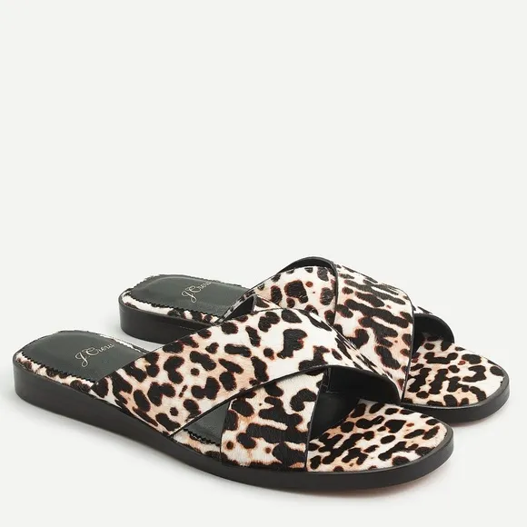 🆕{{J. Crew} Leopard Calf Hair Cross-Strap Sandals