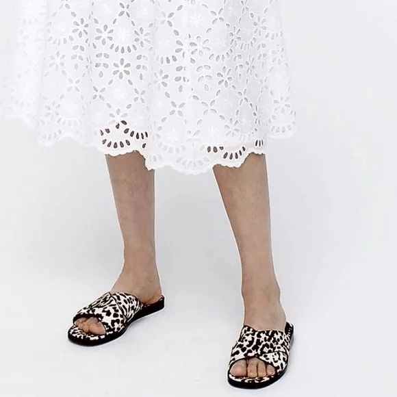 🆕{{J. Crew} Leopard Calf Hair Cross-Strap Sandals